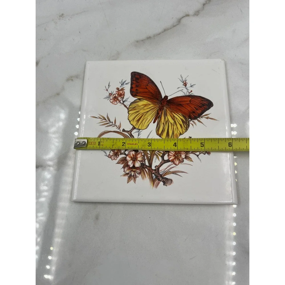 Hyalyn USA 505 Vintage Butterfly Ceramic Tile Trivet Cork Backed 6x6